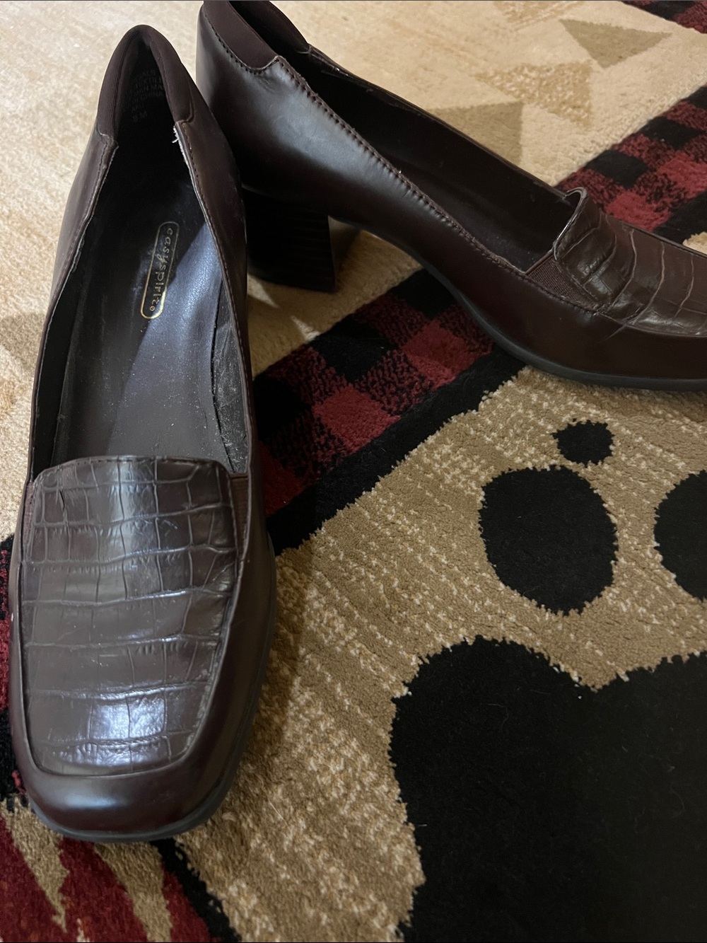 Easy Spirit Women's Croc-Embossed Heeled Loafers in Dark Brown
